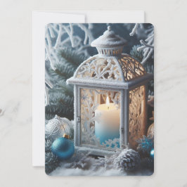 冬の白と青の霜のランタン シーズンカード