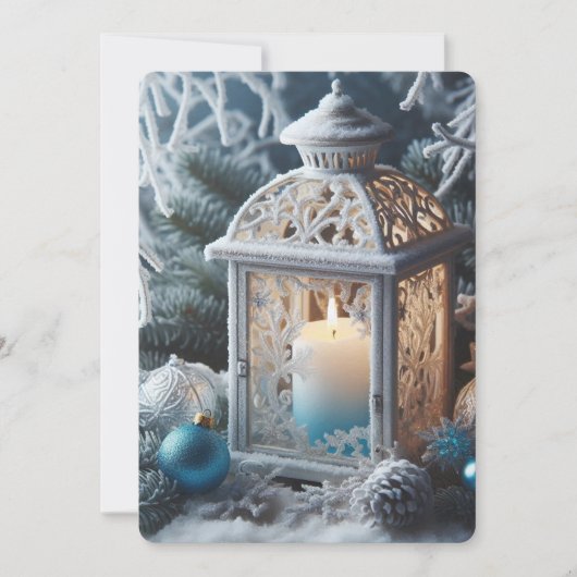 冬の白と青の霜のランタン シーズンカード (正面)