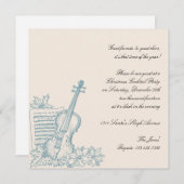 冬の白と青の音楽クリスマスパーティー 招待状 (正面/裏面)