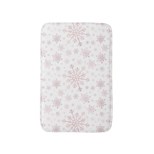 冬の白にかわいらしピンクのクリスマスの雪の結晶 バスマット (正面縦)