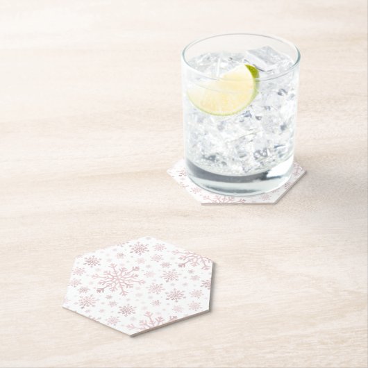 冬の白にかわいらしピンクのクリスマスの雪の結晶 ペーパーコースター (インサイチュ)