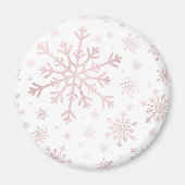 冬の白にかわいらしピンクのクリスマスの雪の結晶 マグネット (正面)