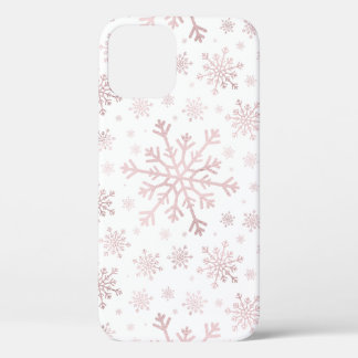 冬の白にかわいらしピンクのクリスマスの雪の結晶 iPhone 12 PROケース