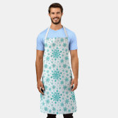 冬の白にかわいらし緑のクリスマスの雪の結晶 エプロン (着用した状態)