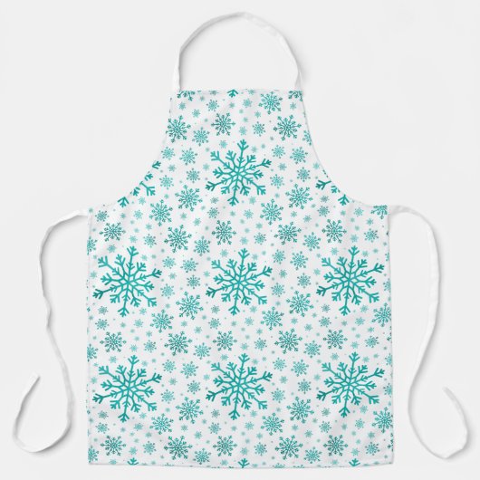 冬の白にかわいらし緑のクリスマスの雪の結晶 エプロン (正面)