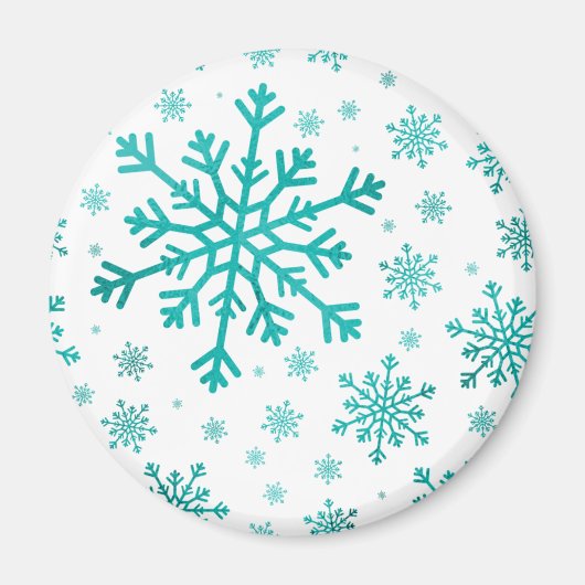 冬の白にかわいらし緑のクリスマスの雪の結晶 マグネット (正面)