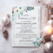 冬の白バラの葬儀お祝い・オブ・ライフ 招待状