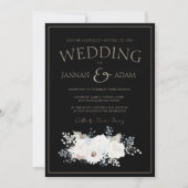 冬の白フローラと黒の結婚クリスマス 招待状 (正面)