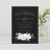 冬の白フローラと黒の結婚クリスマス 招待状 (スタンド正面)