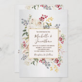 冬の白フローラオールインワン結婚クリスチャン 招待状 (正面/裏面)