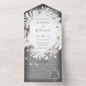 冬の白フローラスパークルグレーQRコード オールインワン招待状 (内側)