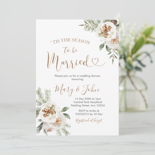 冬の白フローラ結婚のクリスマス 招待状 (スタンド正面)