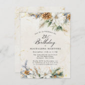 冬の白フローラ緑21歳の誕生日 インビテーションポストカード (正面/裏面)