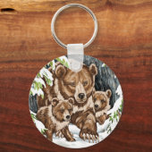 冬の白熊の母と子 キーホルダー (正面)