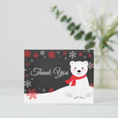 冬の白熊の雪片赤サンキューカード サンキューカード (スタンド正面)