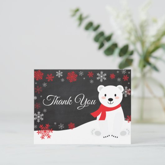 冬の白熊の雪片赤サンキューカード サンキューカード (スタンド正面)