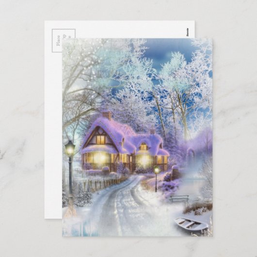 冬の白熱クリスマスのコテージ シーズンポストカード (正面/裏面)