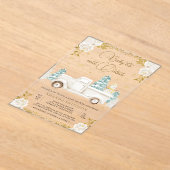 冬の白金ゴールドフローラトラック雪だるまベビーシャワー アクリル招待状 (レイダウン)