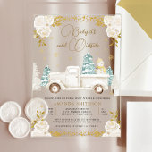 冬の白金ゴールドフローラトラック雪だるまベビーシャワー アクリル招待状