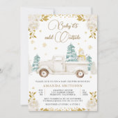 冬の白金ゴールドフローラトラック雪だるまベビーシャワー 招待状 (正面)