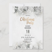冬の白金ゴールド灰色の雪葉のクリスマスパーティー 招待状 (正面)