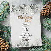 冬の白金ゴールド灰色の雪葉のクリスマスパーティー 招待状