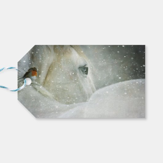 冬の白馬と鳥の写真ありがとう ギフトタグ (裏面横)