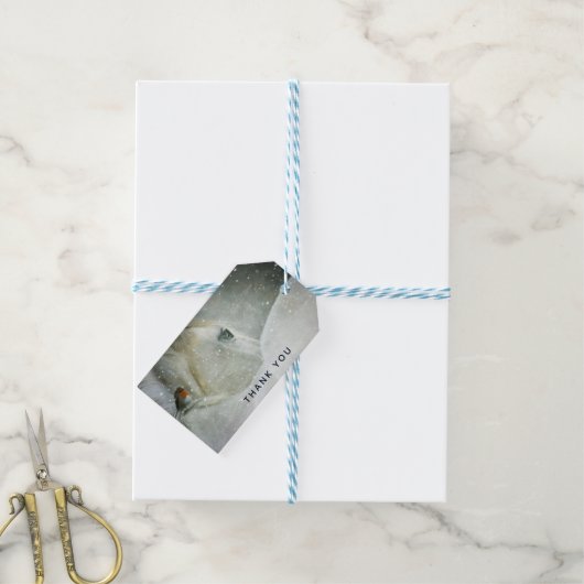 冬の白馬と鳥の写真ありがとう ギフトタグ (より糸つき)