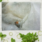 冬の白馬鳥写真 キッチンタオル (折り畳み)