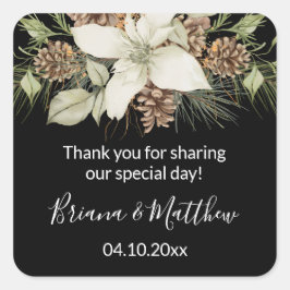 冬の白黒エレガントスクリプト結婚式の引き出物 スクエアシール