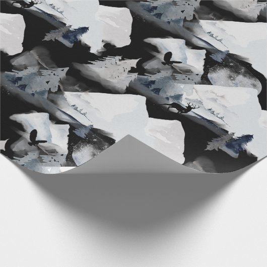 冬の白黒マウンテンディアパインウォーターカラー ラッピングペーパー (角)