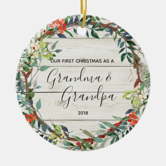冬の祖母及び祖父の第1クリスマスのオーナメント セラミックオーナメント (正面)