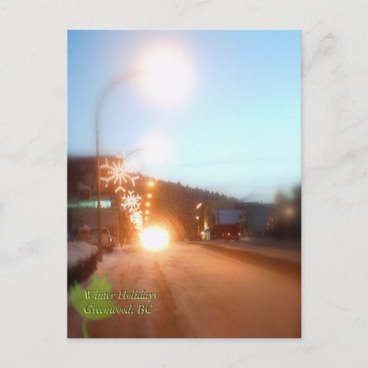 冬の祝日の飾り付け – グリーンウッド、BC シーズンポストカード (正面)