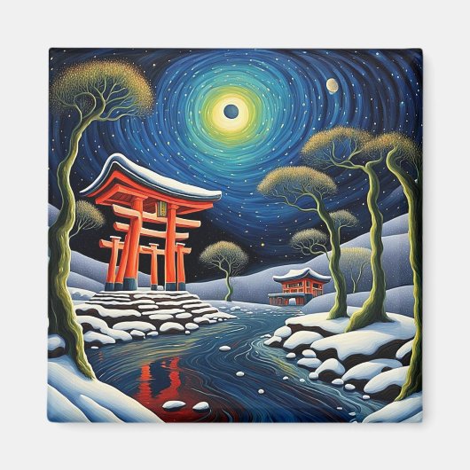 冬の神社2 マグネット (正面)