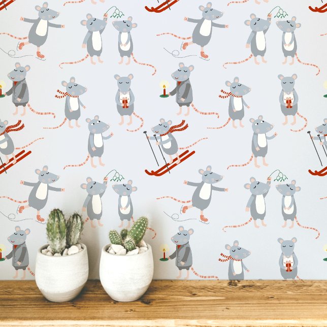 冬の祭りの青いネズミ 壁紙 (Fun winter mice art wallpaper)