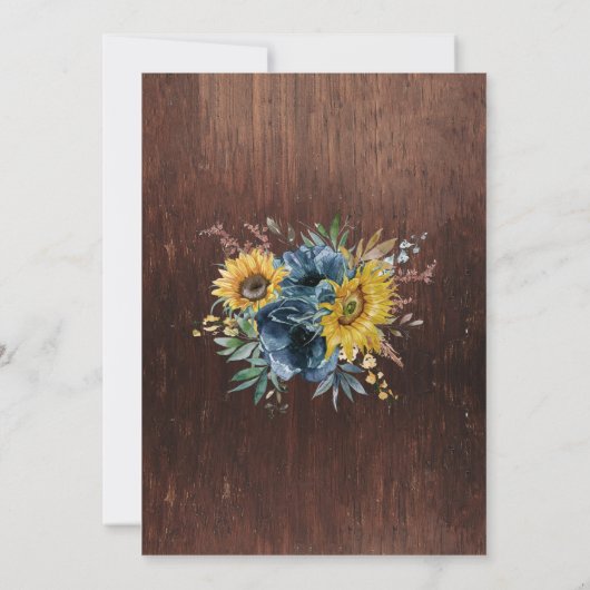 冬の秋のひまわり結婚のフローラ素朴 招待状 (裏面)