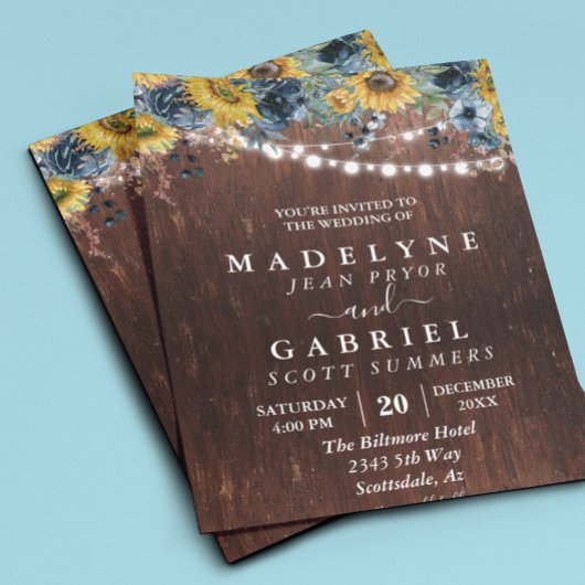冬の秋のひまわり ウェディング フラワー ラスティック 招待状