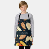 冬の秋の葉レトロ茶色 エプロン (着用した状態)