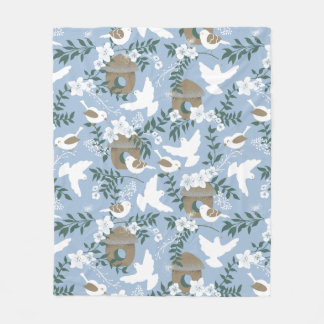 冬の穏やかなコージーな毛布 ライトブルー 鳥 フリースブランケット
