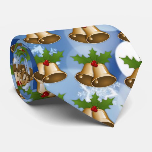 冬の空とクリスマスベルのネクタイに雪が降る ネクタイ (ロール)