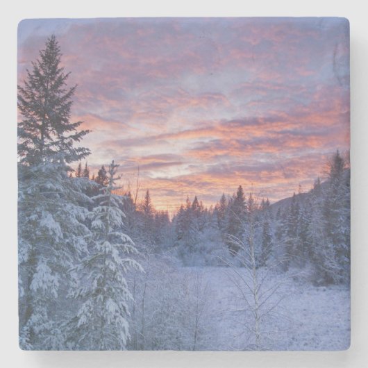 冬の空に鮮やかな夕焼け ストーンコースター (正面)