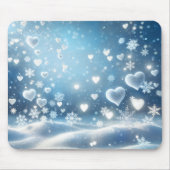 冬の空の雪の結晶と雪のハート マウスパッド (正面)