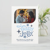 冬の空の青モダンいクリスマスの写真 シーズンカード (スタンド正面)