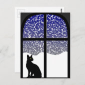 冬の窓に猫が入る ポストカード (正面/裏面)