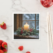 冬の窓のクリスマスキャンドル スタンダードカクテルナプキン (インサイチュ)