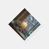 冬の窓のクリスマスキャンドル スタンダードカクテルナプキン (角)