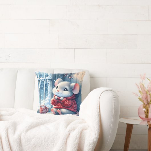 冬の窓のクリスマスマウス クッション (ソファ)