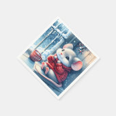 冬の窓のクリスマスマウス スタンダードカクテルナプキン (角)