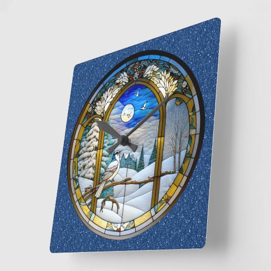 冬の窓の壁時計 スクエア壁時計 (傾斜)