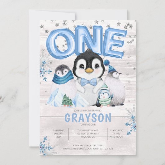 冬の第1期バースデーブルースノーフレーク 招待状 (正面)